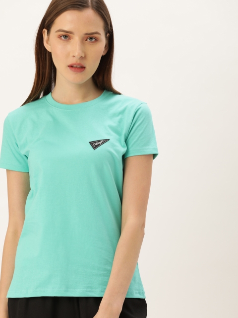 

DILLINGER Women Green Solid Round Neck Pure Cotton T-shirt