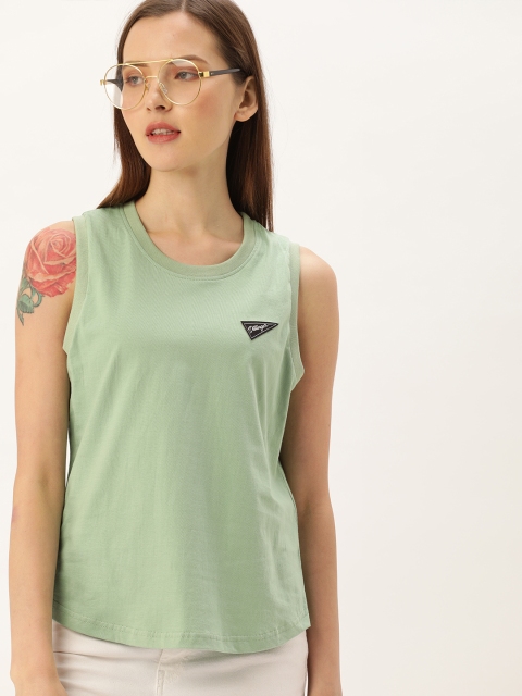 

DILLINGER Women Green Solid Round Neck Pure Cotton T-shirt