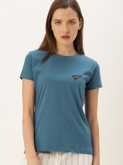 

DILLINGER Women Blue Solid Round Neck Pure Cotton T-shirt