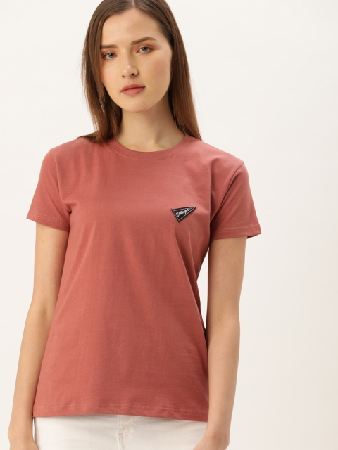 

DILLINGER Women Pink Solid Round Neck Pure Cotton T-shirt