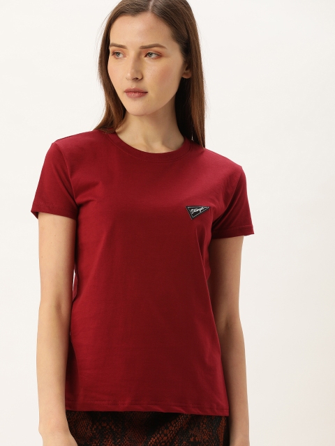 

DILLINGER Women Maroon Solid Round Neck T-shirt
