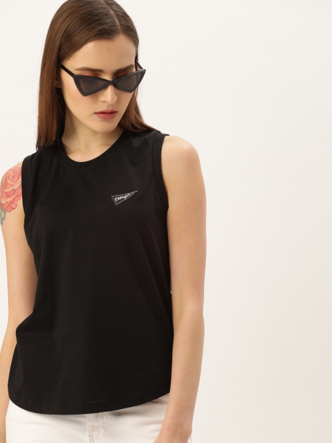 

DILLINGER Women Black Solid Round Neck Pure Cotton T-shirt