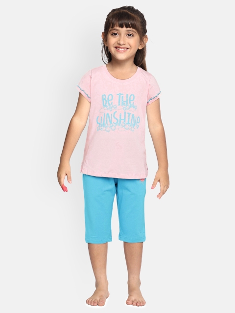 

Sweet Dreams Girls Pink & Blue Printed Night suit