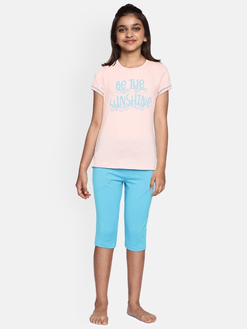 

Sweet Dreams Girls Pink & Blue Printed Night suit