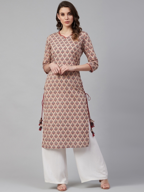 

Azira Women Beige & Red Printed Straight Kurta