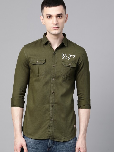 

DENNISON Men Olive Green Smart Slim Fit Solid Casual Shirt