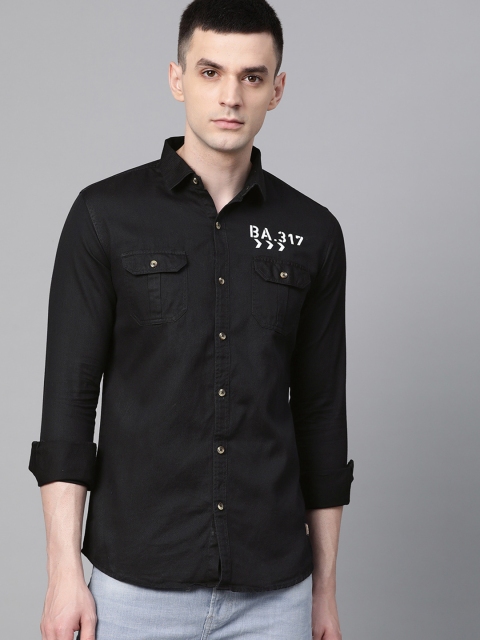 

DENNISON Men Black Smart Slim Fit Solid Casual Shirt