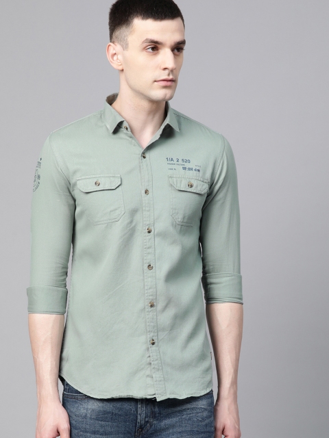 

DENNISON Men Green Smart Slim Fit Solid Casual Shirt
