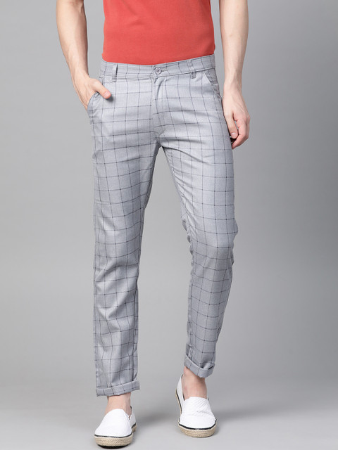 

DENNISON Men Grey & Black Smart Skinny Fit Checked Regular Trousers