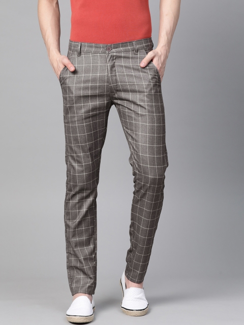 

DENNISON Men Charcoal & White Smart Skinny Fit Checked Regular Trousers