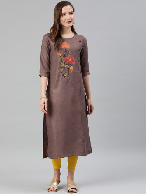 

Alena Women Mauve Embroidered Straight Kurta