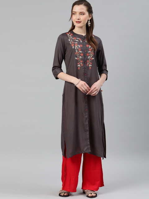 

Alena Women Grey Yoke Design Straight Kurta