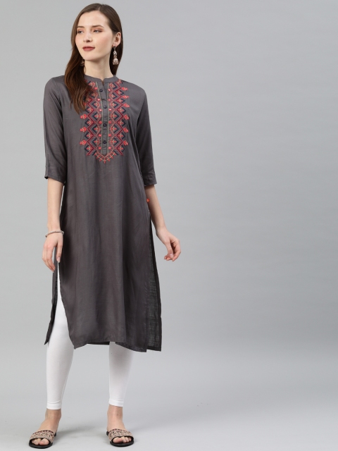 

Alena Women Grey Yoke Design Straight Kurta