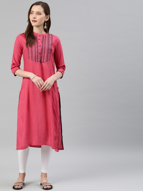 

Alena Women Pink Embroidered Straight Kurta