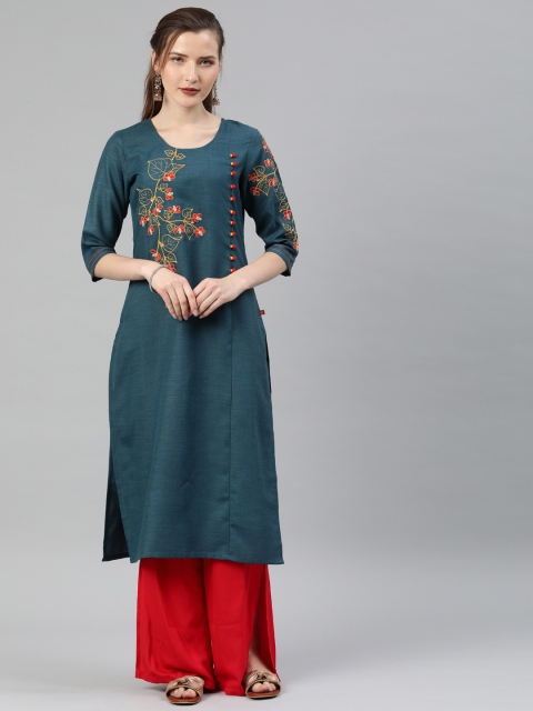 

Alena Women Blue Embroidered Straight Kurta