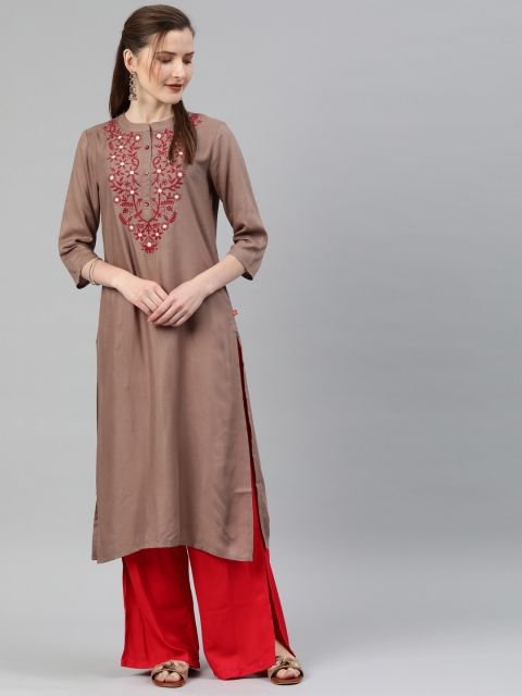 

Alena Women Grey Embroidered Straight Kurta