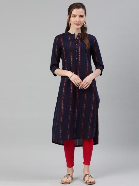 

Alena Women Navy Blue & Red Striped A-Line Kurta