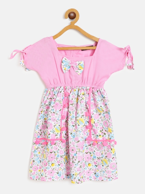 

pspeaches Girls Pink & White Floral Printed Empire Dress