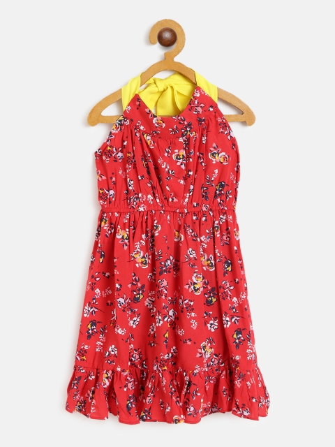 

pspeaches Girls Red & White Floral Printed A-line Dress