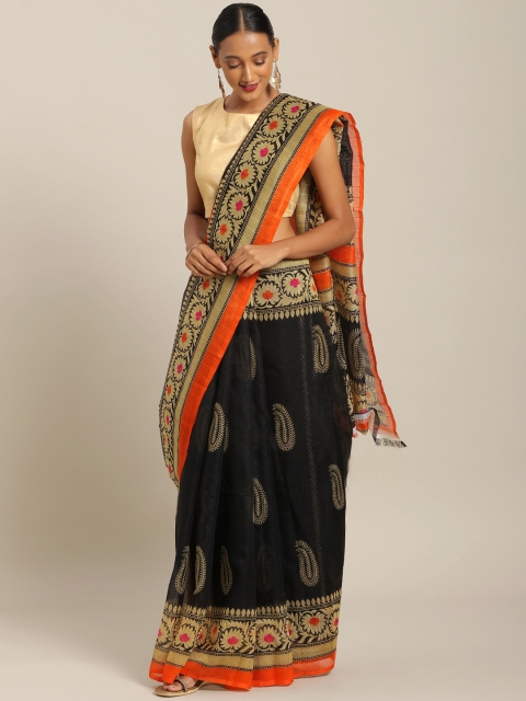 

Silk Bazar Black & Beige Silk Blend Paisley Printed Bhagalpuri Saree