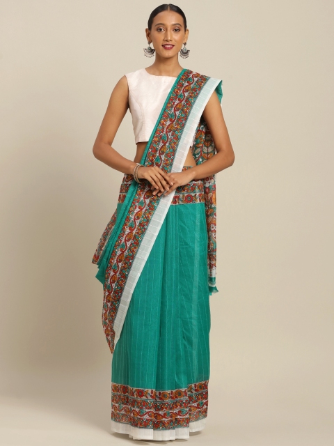 

Silk Bazar Teal Green Silk Blend Striped Bhagalpuri Saree