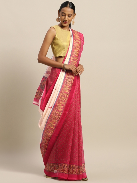

Silk Bazar Pink & Beige Silk Blend Printed Bhagalpuri Saree