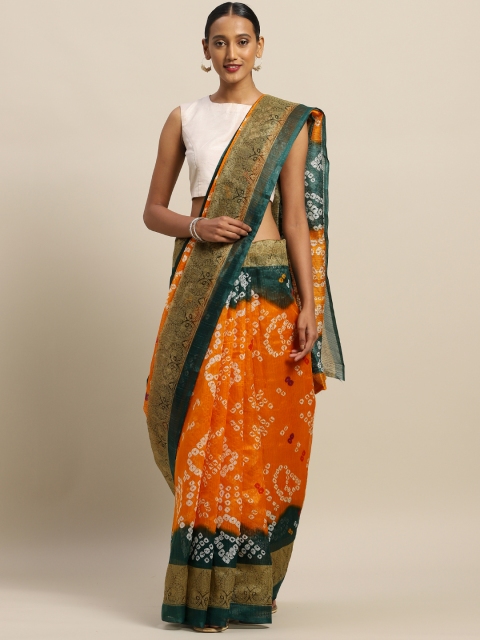 

Silk Bazar Orange & White Silk Blend Printed Bandhani Saree