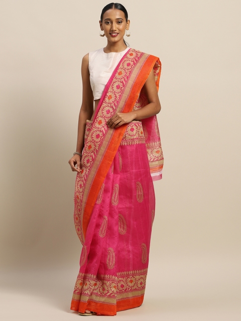 

Silk Bazar Pink & Beige Silk Blend Printed Bhagalpuri Saree