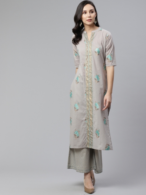 

Libas Women Grey Block Print Kurta with Palazzos