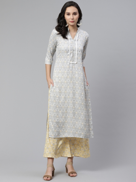 

Libas Women Off-White & Grey Printed Kurta with Palazzos