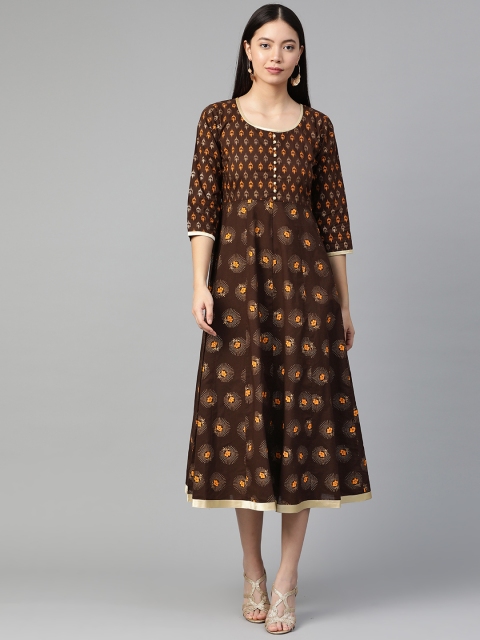 

Libas Women Coffee Brown & Orange Printed Maxi Dress