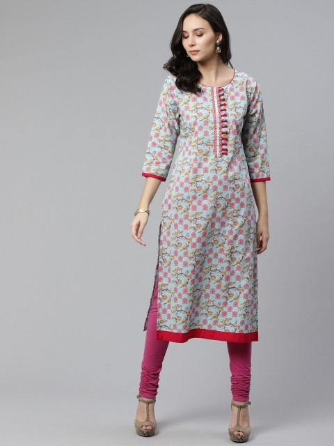 

Libas Women Blue & Pink Printed Straight Kurta