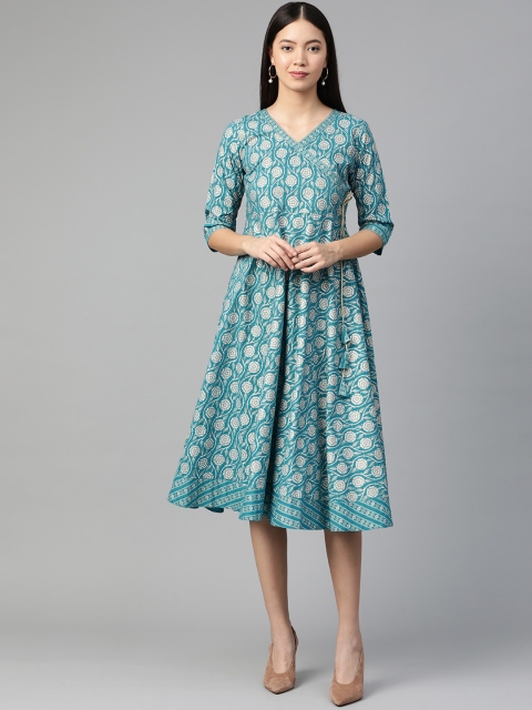 

Libas Women Blue & Off-White Printed A-Line Dress