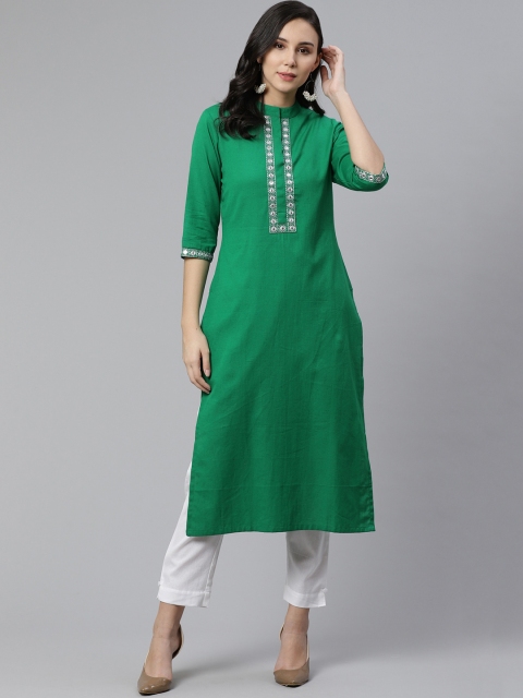 

Libas Women Green Embroidered Yoke Design Straight Kurta
