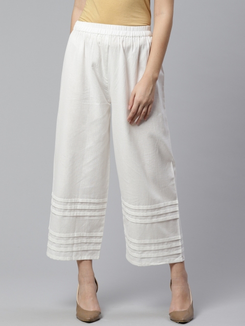 

Libas Women Off-White Solid Straight Palazzos