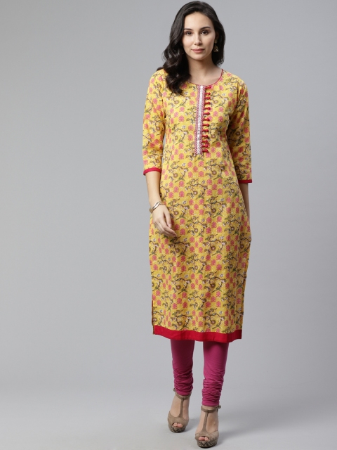 

Libas Women Yellow & Pink Printed Straight Kurta
