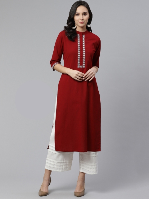 

Libas Women Maroon Solid Straight Kurta