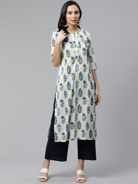 

Libas Women Off-White & Blue Printed Straight Kurta