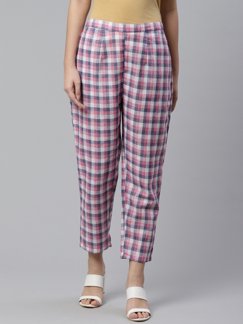 

Libas Women Purple & White Regular Fit Checked Regular Trousers