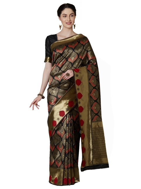 

SHAVYA Black & Gold-Coloured Pure Silk Woven Design Banarasi Saree