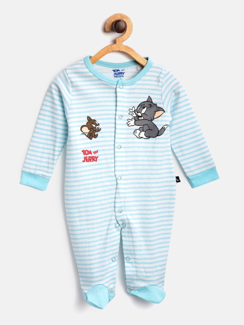 

Moms Love Boys Blue & White Striped Sleepsuit With Tom & Jerry Print