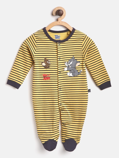 

Moms Love Boys Charcoal Grey & Yellow Striped Sleepsuit With Tom & Jerry Print