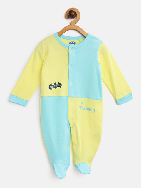 

Moms Love Girls Yellow & Blue Colourblocked Sleepsuit