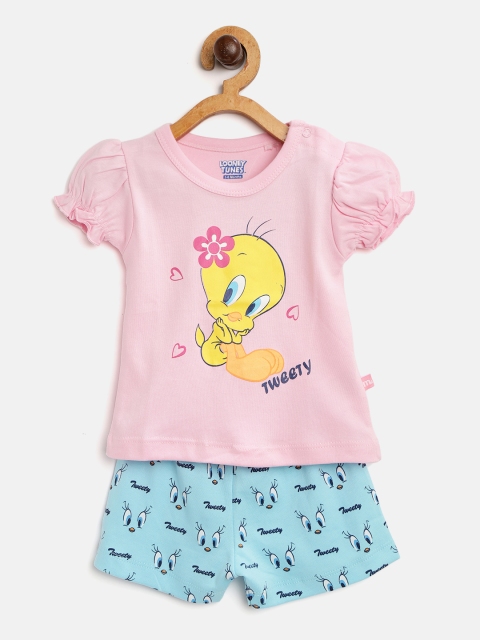 

Moms Love Girls Pink & Blue Printed Tweety Top with Shorts