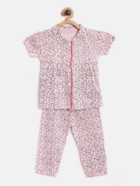 

Moms Love Girls Pink & White Unicorn Print Night Suit