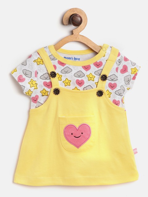 

Moms Love Girls Yellow & White Printed A-Line Dress