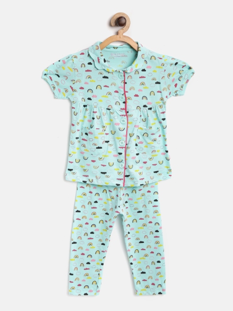 

Moms Love Girls Sea Green & Pink Printed Night Suit