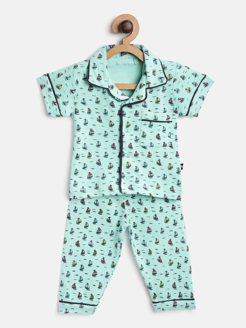 

Moms Love Boys Sea Green & Navy Boat Print Night Suit