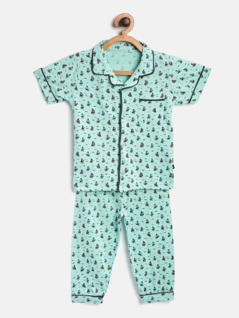 

Moms Love Boys Sea Green & Navy Boat Print Night Suit