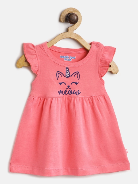 

Moms Love Girls Pink Solid A-Line Dress with Printed Detail